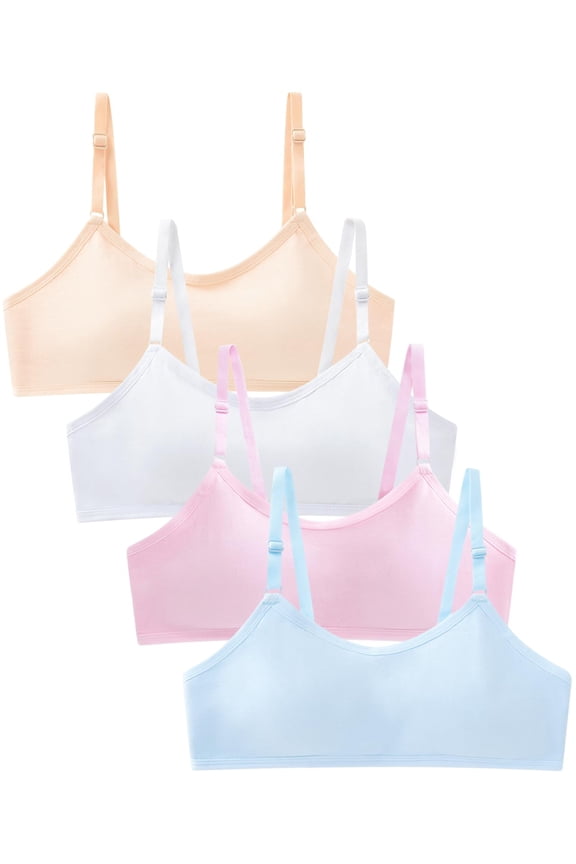 Girls Padded Training Bras Fit for 10-15 Years Teens & Big Girls Wire Free Push Up Cotton Breathable Bra Adjustable Straps Fixed Pads
