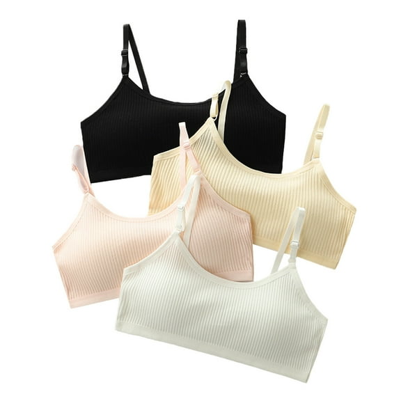 Girls Padded Training Bras Girls Thin Cotton Cotton Breathable Bra Wire Free Push Up Adjustable Straps Fixed Pads Fit for 10-15 Years