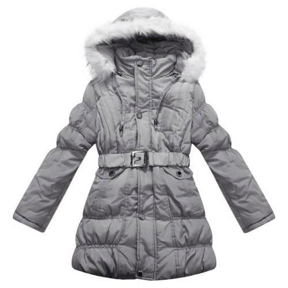 Girls' Padded Winter Jacket with Belt and Faux Fur Hood RH0784