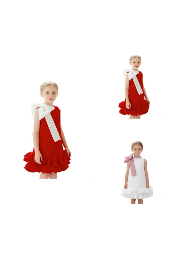 Girls Pageant Dress, Off-Shoulder Lace Applique Flower Girl Gown for Wedding Quinceanera Tulle Skirt with 3D Bow and Ruffled Trim.