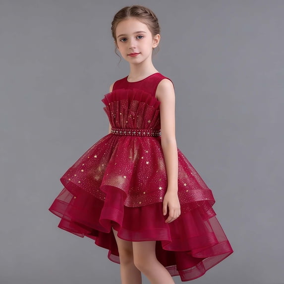 Girls Pageant Dress Puffy Gown Sleeveless Gown With Train For Performance Recital Party Girls Summer Dress Cassual Formal Dresses Cute Sun Dresses