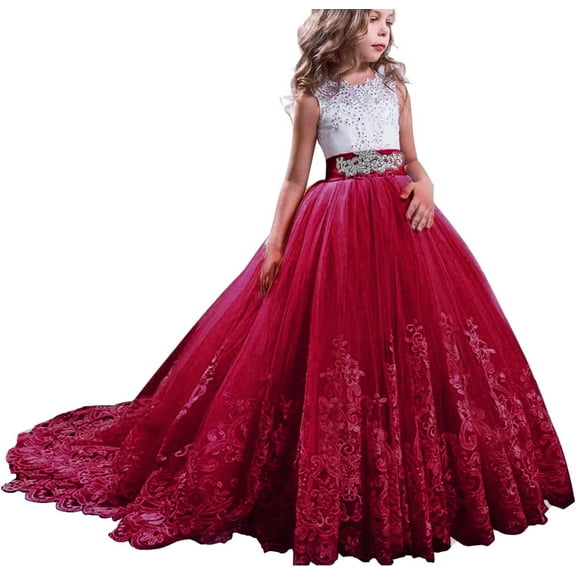 Girls Pageant Long Dress Kids Tulle Prom Gowns Luxury Wedding Birthday Party Princess Long Dresses