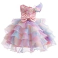thumbnail image 1 of Girls Pageant Party Dress Ruffled Sleeve Multicolor Puff Dresses Cute Sequin Formal Princess Ball Gown With Bow (9-10Years, Pink), 1 of 8