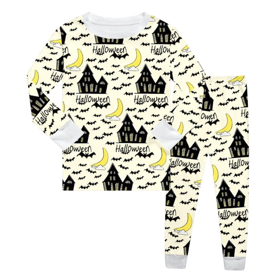 Girls Pajama Halloween Pajamas Cute Pumpkin Print Long Sleeve Crewneck Loungewear Comfy Toddler Kids Matching Pajamas 2-3 Years