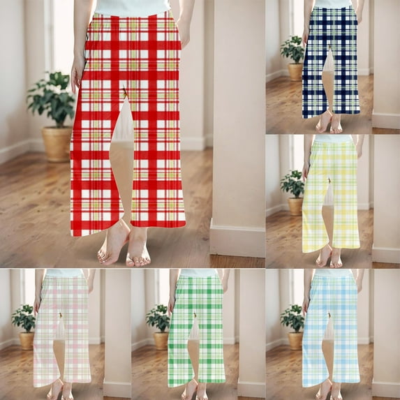 Girls Pajama Pants Gingham Pattern Pajama Lounge Pants with Pockets Sleepwear Soft Elastic Waist PJ Bottoms pjs for Teen Girls(Light Blue,4-5 Years)