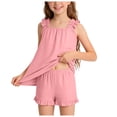 thumbnail image 1 of Girls Pajama Set With Cute Print Home Short Sleeve Shorts Pajama Set Print Tank Tops Elastic Shorts Pants Set Cartoon Print 2PCS Set Dailywear Set 11-12 Years, 1 of 7