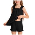 thumbnail image 1 of Girls Pajama Set With Cute Print Home Short Sleeve Shorts Pajama Set Print Tank Tops Elastic Shorts Pants Set Cartoon Print 2PCS Set Dailywear Set 13-14 Years, 1 of 7