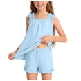 thumbnail image 1 of Girls Pajama Set With Cute Print Home Short Sleeve Shorts Pajama Set Print Tank Tops Elastic Shorts Pants Set Cartoon Print 2PCS Set Dailywear Set 5-6 Years, 1 of 7