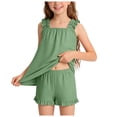 thumbnail image 1 of Girls Pajama Set With Cute Print Home Short Sleeve Shorts Pajama Set Print Tank Tops Elastic Shorts Pants Set Cartoon Print 2PCS Set Dailywear Set 5-6 Years, 1 of 7