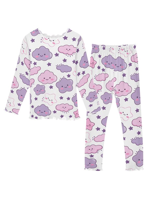 Girls Pajama Set Cute Stars Cloud Kids Long Sleeve 2 Piece Sleepwear 5-6Y