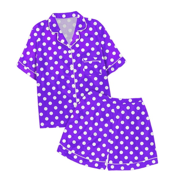 Girls Pajama Set,Polka Dot Design Girls's Pajama Set Button Down Homewear Set 2 Piece Kids Pajamas Nightgown Pjs For Girls Size 6-7 Years