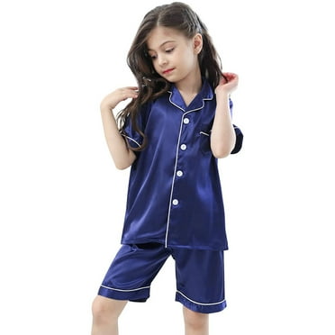 Girls Pajama Set Satin Pajamas Kids Button Down Sleepwear with Shorts Toddler Sleepwears Cute Pajamas for Girls 6-7