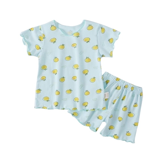 Girls Pajama Set Short Sleeve Set Soft Shirring Summer Sleepwear Pj Sets