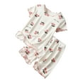thumbnail image 1 of Girls Pajama Set Short Sleeve Lounge Set Soft Shirring Summer Sleepwear Pj Sets, 1 of 3