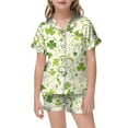 thumbnail image 1 of Girls Pajama Set St. Patrick'S Day Satin Short Sleeve Collared Button Down Top And Shorts Shamrock Print Sleepwear Light Green 6 Years-7 Years, 1 of 4