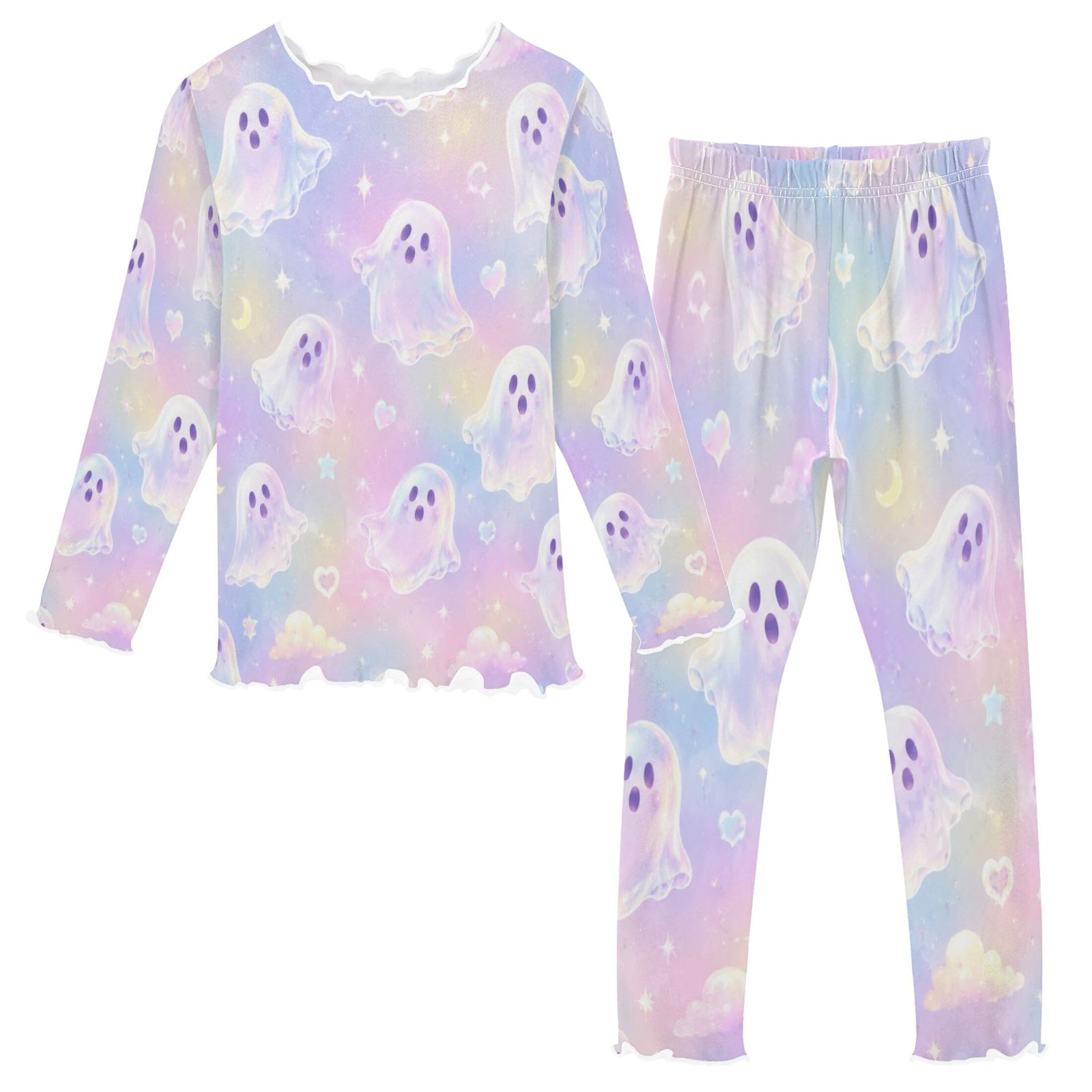 Ghost Sleep Robe Girls Pajama Set with Long Sleeve Shirt and Pants Soft Thermal ...