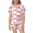 thumbnail image 1 of Girls' Pajama Sets,Bow Satin Sleepwear Set Button Down Tops Set 2 PC Classic Loungewear Girl Pjs Size 10-11 Years, 1 of 4