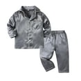 thumbnail image 1 of Girls' Pajama Sets New Children's Solid Color Long Sleeved Casual Top with Elastic Waist Long Pants Home Clothes Two-Piece Set Girls' Clothing Sets Gray 1 Years, 1 of 3