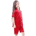 thumbnail image 1 of Girls' Pajama Sets Girls Silk Pajamas Set Button Down Tops with Shorts Girls' Fashion Pajamas Set Girls Pajama Sets Size 8-9, 1 of 4