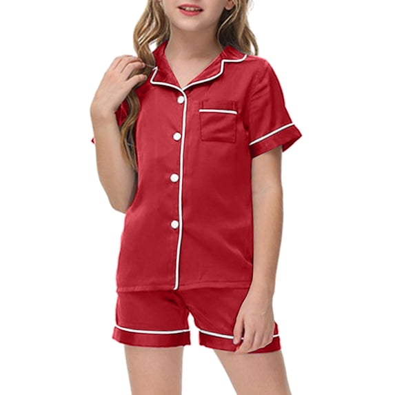 Little Girls Silk Pajamas Short Sleeve Button Down Top Shorts Summer Outfits for Girls Toddler Girl Pajamas 4T