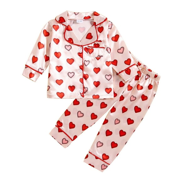Girls' Pajama Sets,Kids Heart Design Pajama Set Button Down Tops Set 2 PC Sleepwear Loungewear Set Girls Pajamas Size 4-5 Years