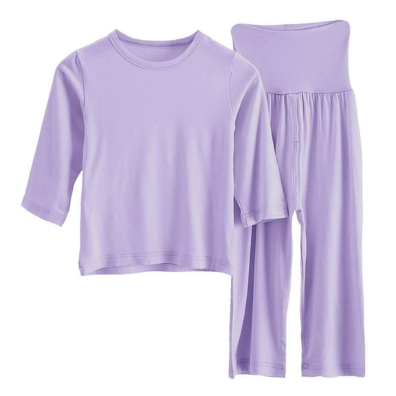Girls Pajama Sets Short Sleeve High Waist Sleepwear Outfits Solid Color Shirts and Pants 2 Pieces Set Light 6-12 Months