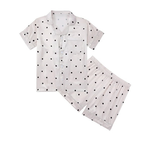 Girls Pajamas Spring Summer Short Sleeve Cartoon Button Down Tops Shorts Toddler Girl Clothes White