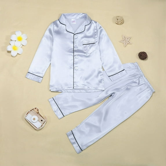 Girls' Pajama Sets Silver Button Down Homewear Set Classic Pajamas Set Pajamas for Boys Size 13-14 Years