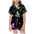thumbnail image 1 of Girls' Pajama Sets Valentines Pajamas for Children Heart Print Short Sleeve Button Down Top and Shorts Two Piece Sleepwear with Pockets Black 10 Years-11 Years, 1 of 4