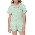thumbnail image 1 of Girls' Pajama Sleepwear Sets Polka Dot Print Button Down Collar Short Sleeve Sleepwear Trendy Elastic Waistband Summer Pajamas Kids Green,6-7 Years, 1 of 4