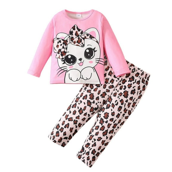 Girls Pajamas 2 Piece Pj's Long Sleeve Cartoon Sleepwear Clothes Set Outfits for Kids