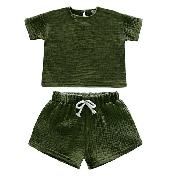 Girls Pajamas 2 Piece Tracksuit Summer Outfits Solid Short Sleeve T Shirt With Shorts Set Toddler Pjs Green 3 Years-4 Years