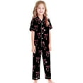 thumbnail image 1 of Girls Pajamas 3 Piece Button Down Pjs Short Sleeve Long Pants with Shorts Cute HeartValentine's Day Pajama Outfit with Pockets Loung Sets Silk Nightwear Lounge Sleepwear for Kids, 1 of 6