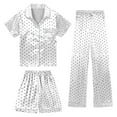 thumbnail image 1 of Girls Pajamas 3 Piece Set Satin Button Down Pjs Short Sleeve Top Shorts & Long Pants Cute Patterns Valentine's Day Pajama Sets Loungewear Nightwear 3pcs Sleepwear, 1 of 2