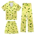 thumbnail image 1 of Girls Pajamas 3 Piece Set Size 14-16 Button Down Pjs Short Sleeve Top Shorts & Long Pants Cute Patterns Valentine's Day Pajama Sets Loungewear Nightwear Sleepwear for Ages 5-14, 1 of 5