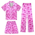 thumbnail image 1 of Girls Pajamas 3 Piece Set Size 7-8 Button Down Pjs Short Sleeve Top Shorts & Long Pants Cute HeartValentine's Day Pajama Sets Silky Nightwear Sleepwear for Ages 5-14, 1 of 2