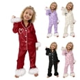 thumbnail image 1 of Girls Pajamas Children Valentine's Day Solid Color Casual Comfort Cozy Plush Long Sleeve Button Down Shirt and Loungewear Trousers 2-Piece Outfits Set Size 6-7, 1 of 7