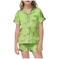 thumbnail image 1 of Girls Pajamas Classic Satin Pajama Set for Kids Baby Girls Bow Print Short Sleeve Top with Elastic Waist Shorts Causal Soft Loungwear Pajamas Green 2 Years-3 Years, 1 of 4