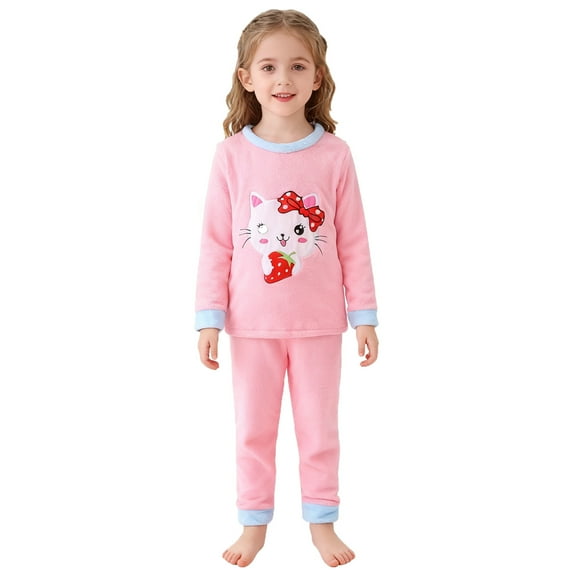 Girls Pajamas Girls Pajama Sets Long Sleeve Top and Pants Winter Flannel Thermal Soft Cozy Toddler Sleepwear for Indoor Outdoor Kids Pajamas Pink 12 Months-24 Months
