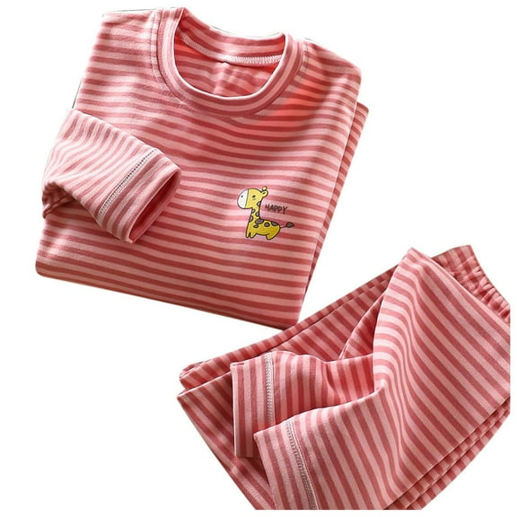 Girls Pajamas Kids Cartoon Printed Striped Long Sleeve Shirt Tops And Pants Cute Velvet Sleepwear Pajama Set Size 15-16 Y