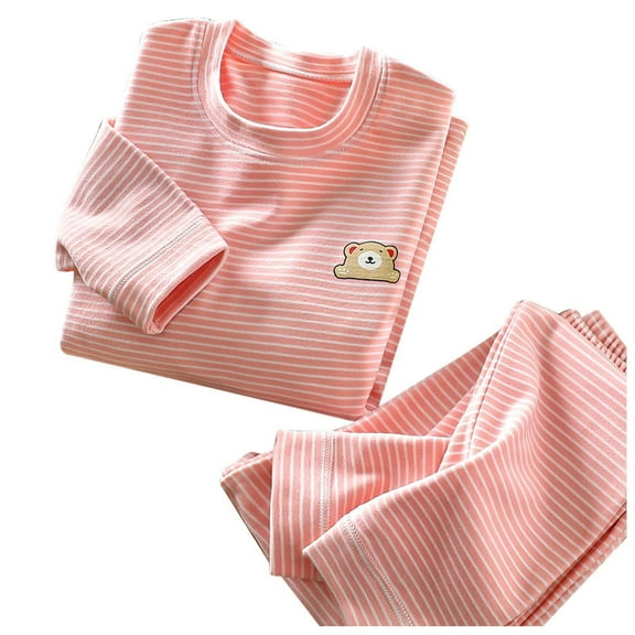 Girls Pajamas Kids Cartoon Printed Striped Long Sleeve Shirt Tops And Pants Cute Velvet Sleepwear Pajama Set Size 18-24 M