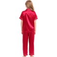 thumbnail image 1 of Girls Pajamas Kids Satin Silk Short Sleeves Button Down Sleepwear Shirts Pants Girls' Sleepwear Red, 1 of 4