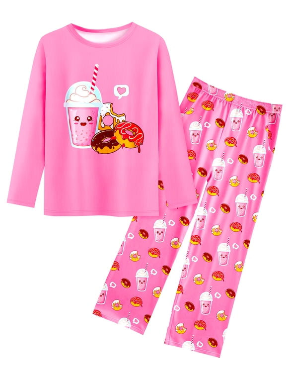 Girls Pajamas Pjs Set Kids Long Sleeve and Pants Jammies Casual Girls Sleepwear Lounge Clothes Big Kid Size 7-16