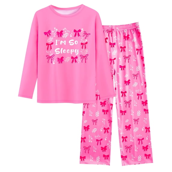 Girls Pajamas Pjs Set Kids Long Sleeve and Pants Jammies Casual Girls Sleepwear Lounge Clothes Big Kid Size 7-16