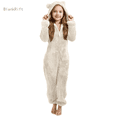 thumbnail image 1 of Girls Pajamas Plush Zip Up Cat Ears Jumpsuits Long Sleeve Hooded Rompers Fall Winter Warm Pajamas for Kids Relaxed Fit 3-12 Years Black 110, 1 of 4