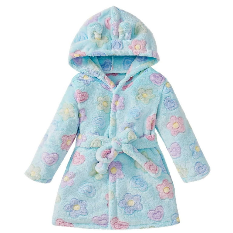 Girls Pajamas Robe Cute Flannel Hooded Bathrobes Floral Long