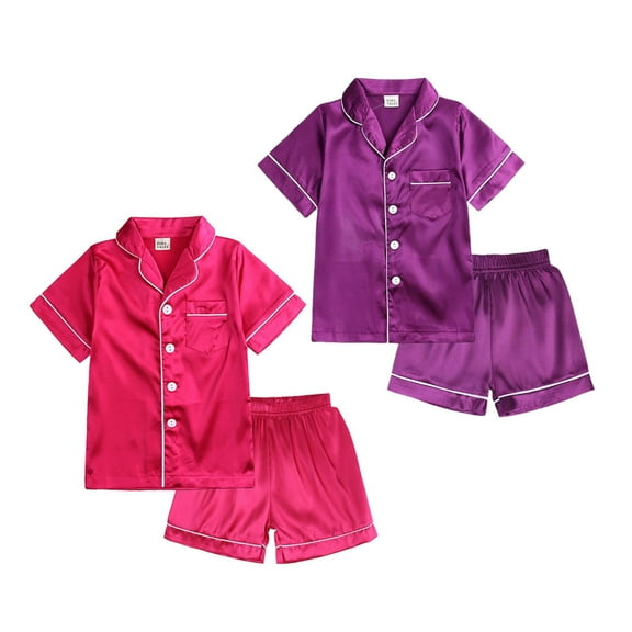 Girls Pajamas Satin Pajama Set Silk Pjs Short Sleeve Sleepwear Loungewear Clothes Set Size 1-13 Years