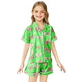 thumbnail image 1 of Girls Pajamas Set Cartoon Satin Pajamas Kids Girls Boys Short Sleeve Button Down Loungewear with Shorts Set Kids Toddler Pjs 8-9 Years, 1 of 3