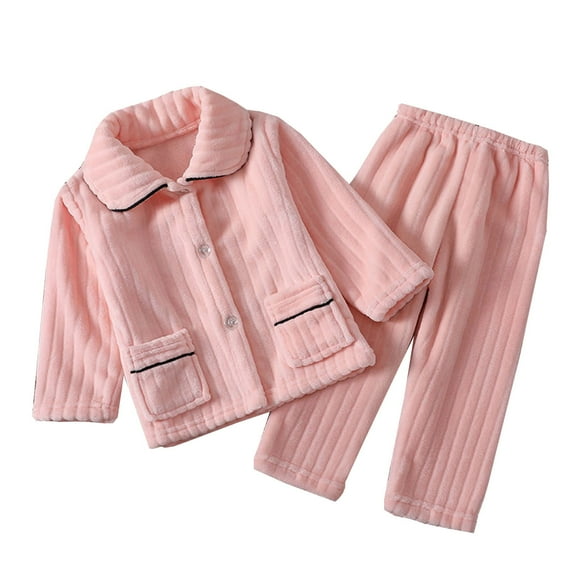 Girls Pajamas Set Child Pajama Sets Button Down Long Sleeve Shirt and Long Pants Boys Girls Solid Loungewear 2PCS Kids Pajamas Winter Clothes for Toddler Boys 5-6 Years