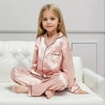 thumbnail image 1 of Girls Pajamas Set Kids Girl Boy Satin Pajamas Set Button Down Sleep Shirt Top Long Pants Bottoms Sleepwear Toddler Pjs Matching Sleepwear Set for Toddler Girls 2-3 Years, 1 of 7